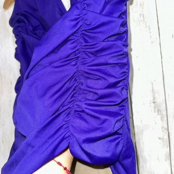 J.Crew Dark Purple Ruched Halter One- Piece Swimsuit Size 14 - Picture 5 of 7